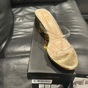 Lulu's Metallic Gold and Clear Sandals